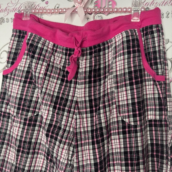 Victoria’s Secret pants plaid stripes silver sparkly thread pink waistband - Picture 7 of 13